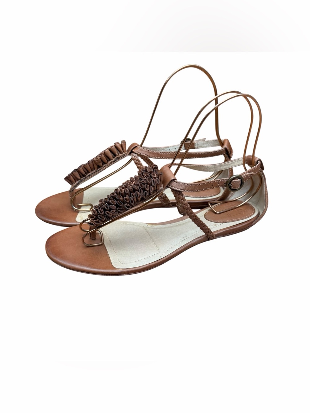 FRYE Wrapped Laurel Flower women size 9   T-Strap Flat Leather Sandals